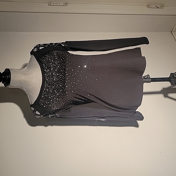 Sheilay Sparkly Black Block Neckline Long Sleeve Blouse, Size: M - Picture 1 of 7